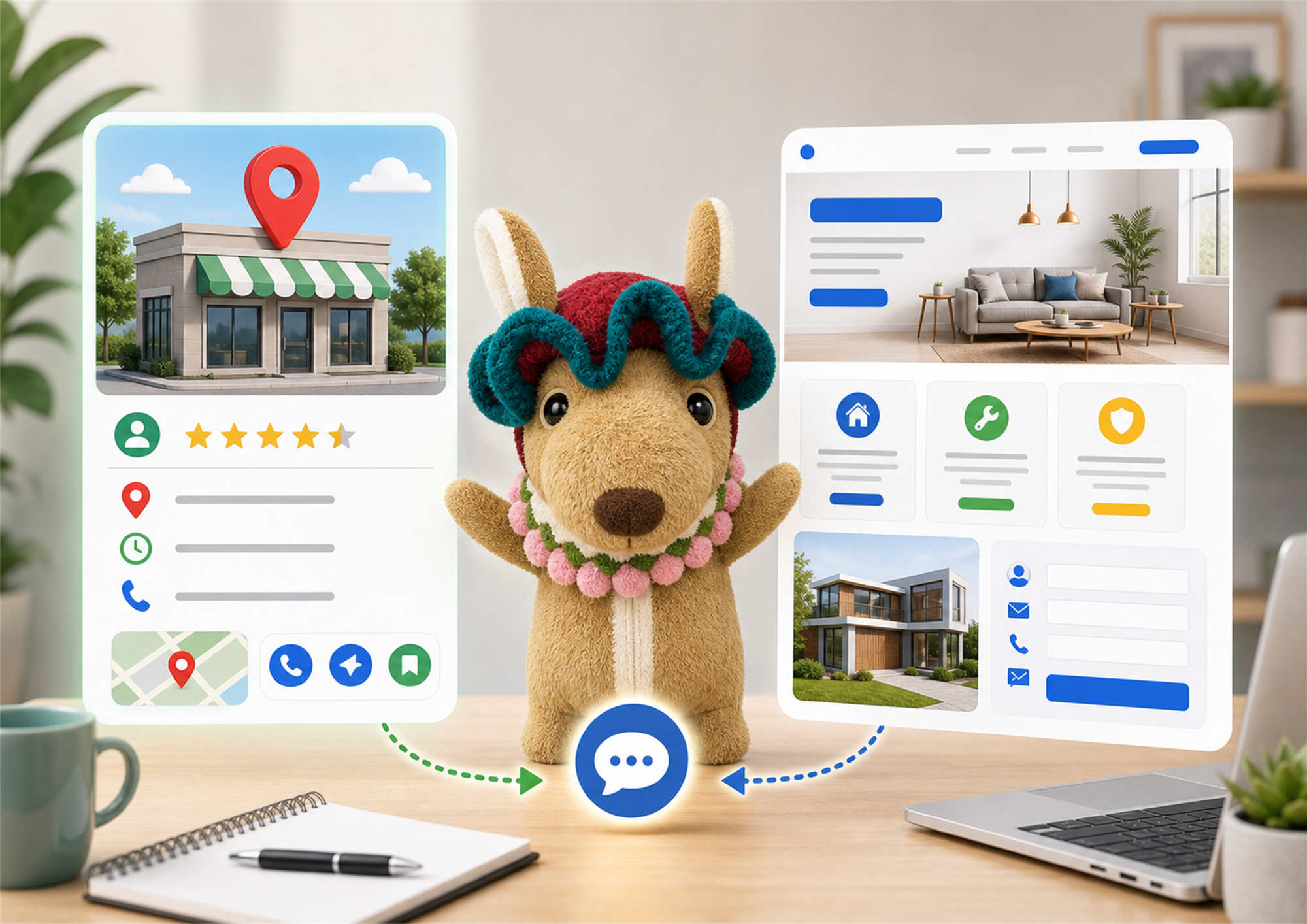 Webigaroo mascot comparing a local business profile and website for more enquiries